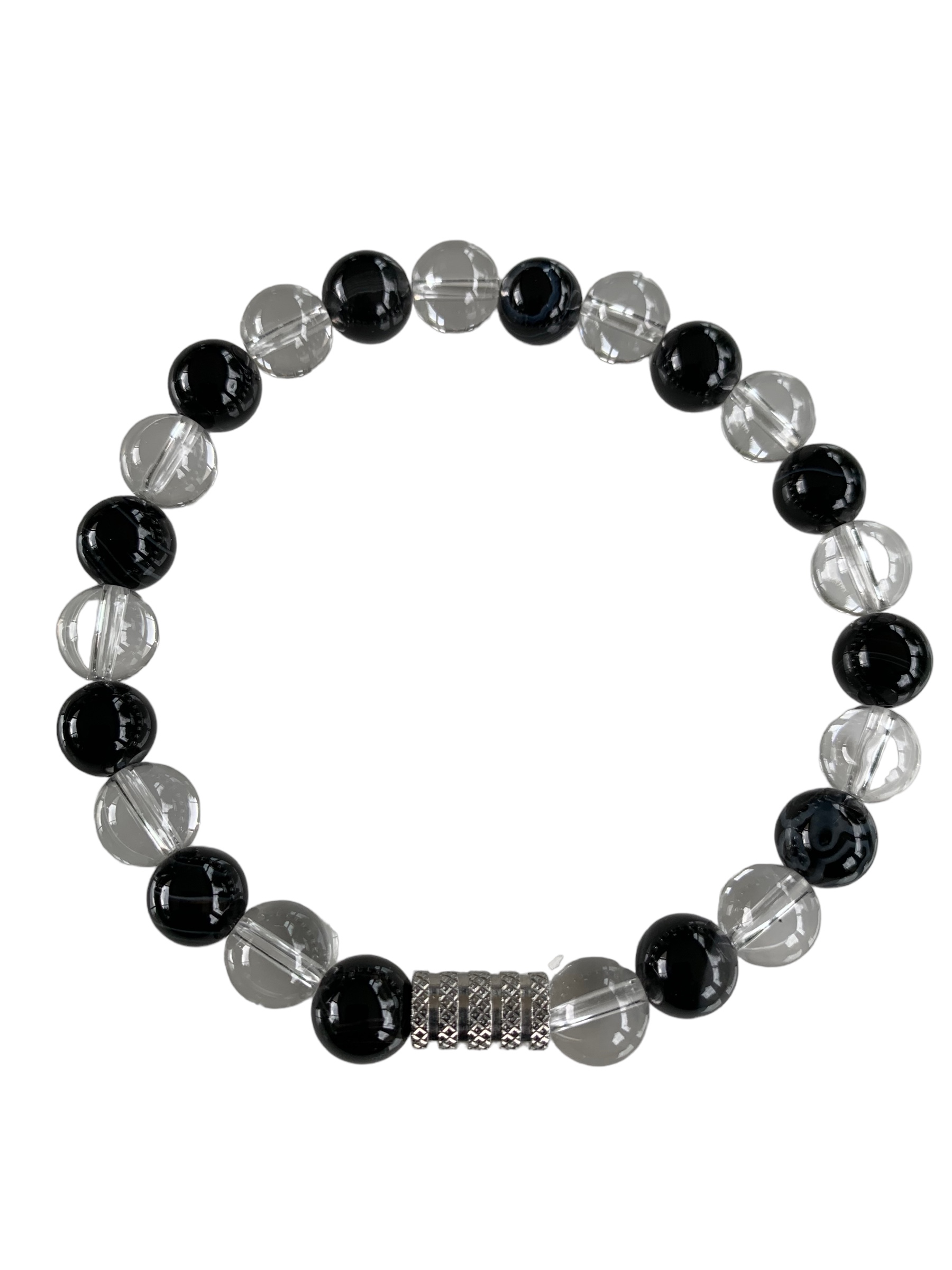 Bracelet Cristal de Roche et Agate Noire