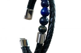 Set de 2 bracelets en cuir noir avec lapis-lazuli et agate noire Serenity