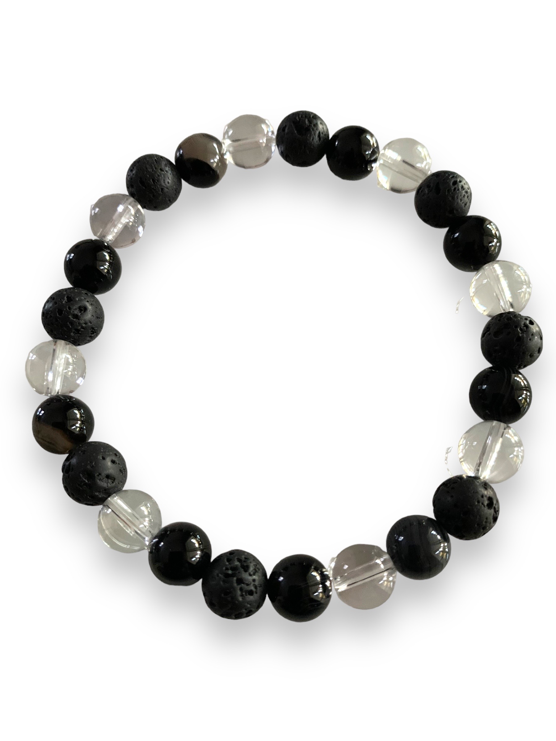 Bracelet Cristal de Roche, Agate Noire, pierre de lave