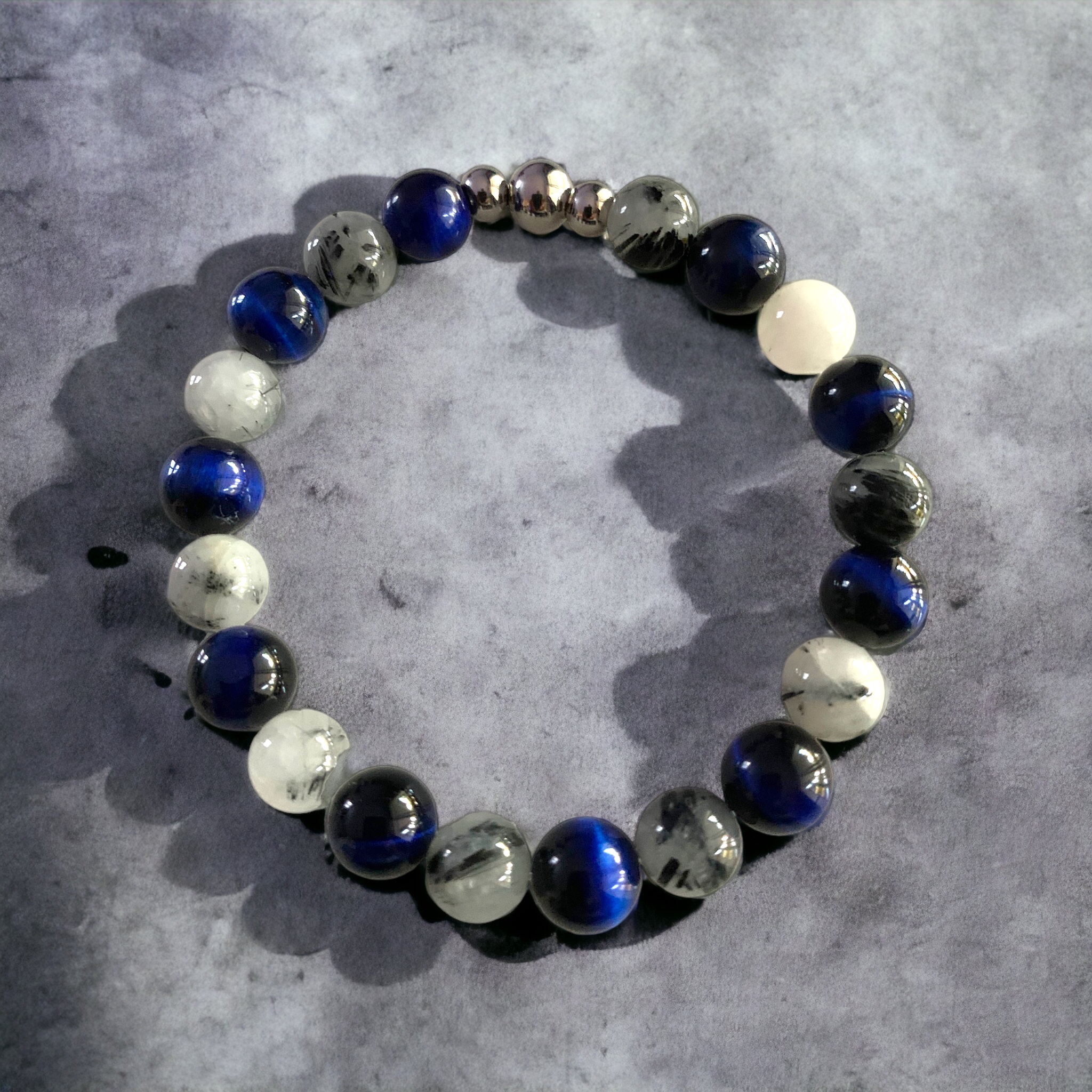 Bracelet Quartz Tourmaline et Oeil  de Tigre Bleu