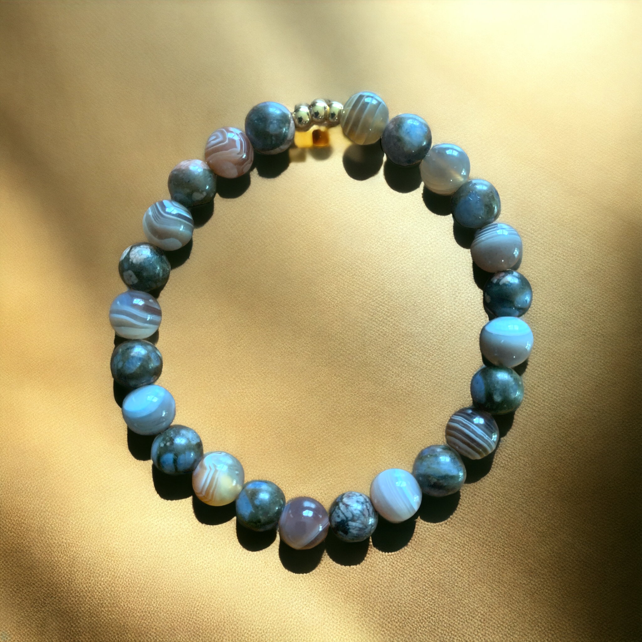 Bracelet Agate Botswana et Agate Fossile