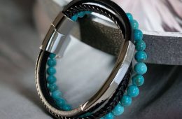 Set de 3 bracelets en cuir noir et pierre de turquoise