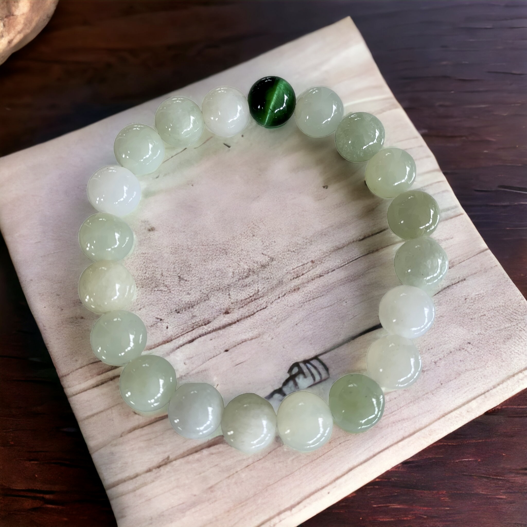 Bracelet Jade  et Oeil de Tigre vert