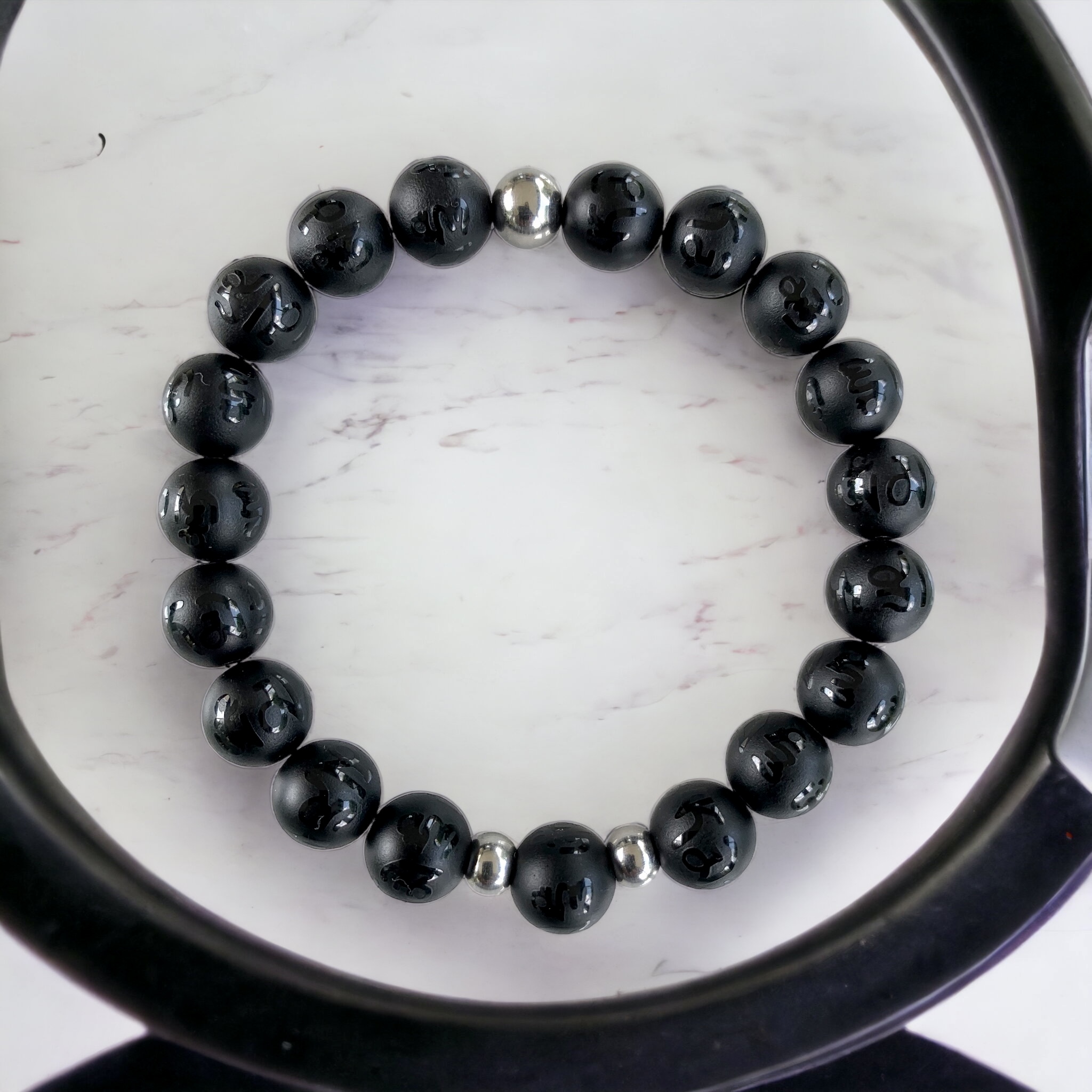 Bracelet Obsidienne Noire motif asiatique