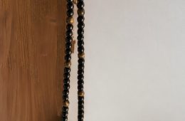 Collier obsidienne noire, oeil de tigre et oeil de taureau avec pendentif