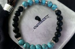 Bracelet en pierre de turquoise et agate noire