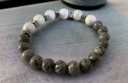 Bracelet Howlite et Jaspe Picasso gris