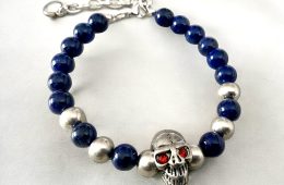 Bracelet de pierre Lapis-lazuli avec pendentif tête de mort