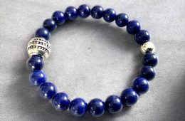 Bracelet de perles Lapis-lazuli avec séparateur breloques acier inoxydable