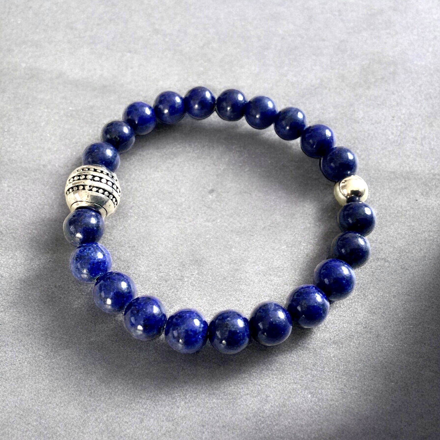 Bracelet de perles Lapis-lazuli avec séparateur breloques acier inoxydable