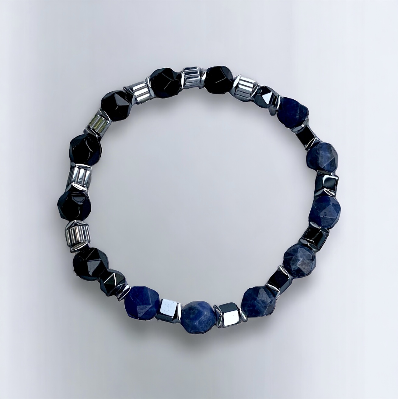 Bracelet de pierre Sodalite, Onyx avec séparateur Hématite