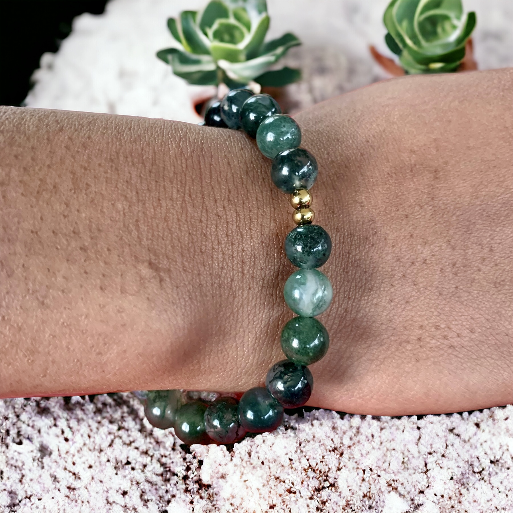 Bracelet de perles Agate Mousse