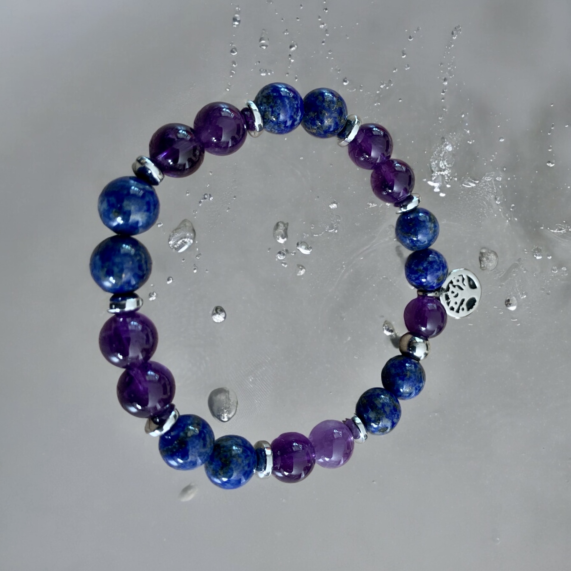 Bracelet Anti Stress de perles Lapis-Lazuli et Améthyste